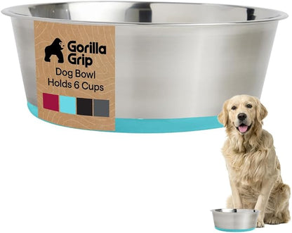 GORILLA GRIP Dog Bowl, Holds 6 Cups, Food Grade 304 Stainless Steel Food and by Unknown