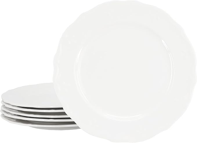 Elama Henryi 6 Piece Embossed Rim Detail Porcelain White Dinner Plate Set by Elama