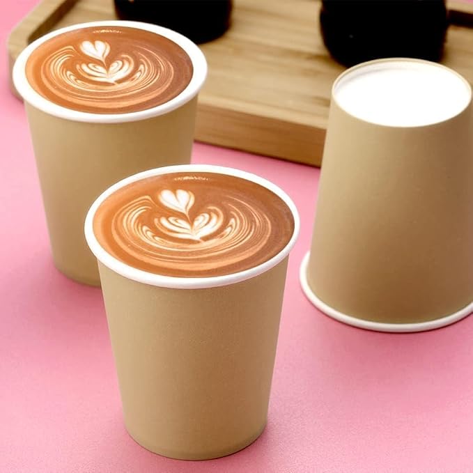 75 Pack 8 oz Disposable Paper Cups, Khaki Paper Coffee Cups | Beverage Drinking - Image 5
