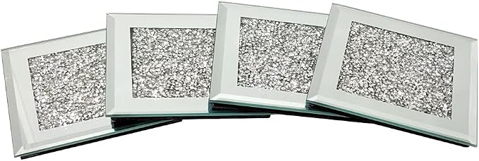 GIMORRTO Glass Mirrored Coaster 4 PC, Crushed Diamond Square Cup Mat 4" Decor - Image 5
