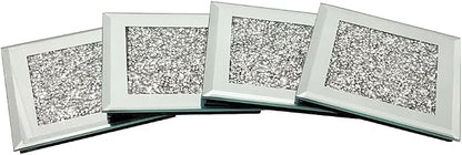 GIMORRTO Glass Mirrored Coaster 4 PC, Crushed Diamond Square Cup Mat 4" Decor - Image 5