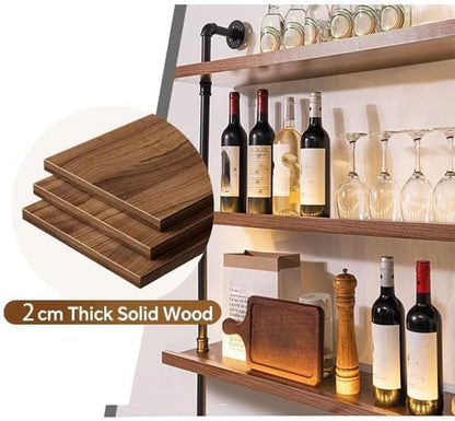 55.1in Large Wine Rack with LED Light Solid Wood Wall Mounted Wine Rack, 3-Tiers Liquor Bottles Floating Shelves Display Storage Organizer for Home Bar & Dining Room (140cm/55.1in)