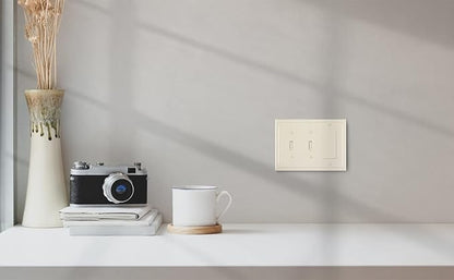Henne Bery Modern Edge Decorative Wall Plate Switch Plate Outlet Cover, Durable Solid Zinc Alloy (Double Toggle/Single Decorator, Light Almond)
