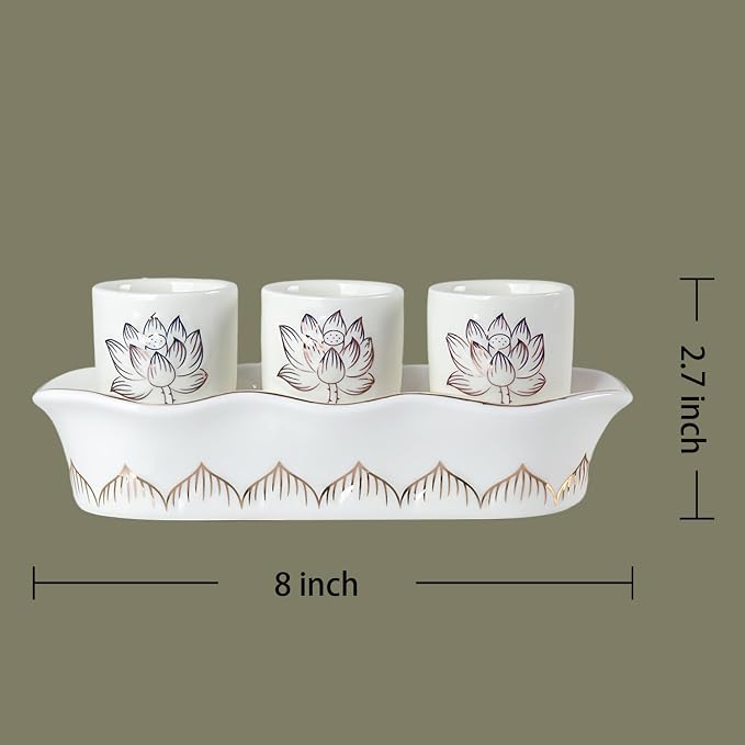 QINLANG White Buddhist 3 Altar Cups Set, Buddha Water Cup Set of 3, Ceramic - Image 2