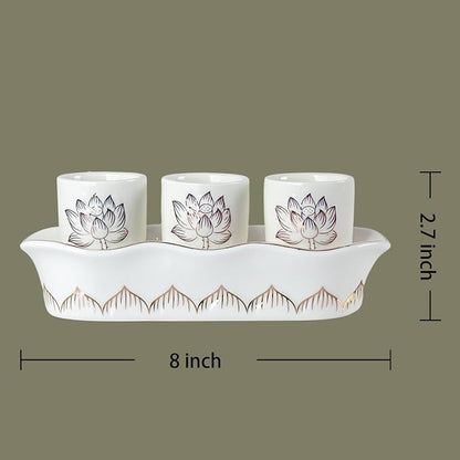 QINLANG White Buddhist 3 Altar Cups Set, Buddha Water Cup Set of 3, Ceramic - Image 2