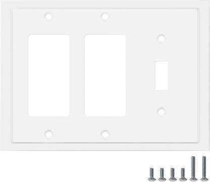 Henne Bery Modern Edge Decorative Wall Plate Switch Plate Outlet Cover, Durable Solid Zinc Alloy (Single Toggle/Double Decorator, White)