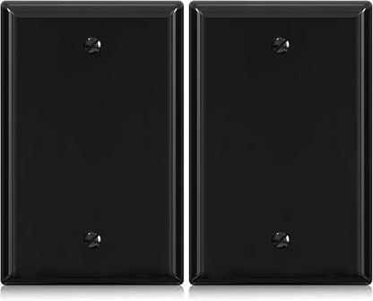 ELEGRP 1-Gang Blank Device Wall Plates, Mid-Size 4.88" H x 3.13" L Unbreakable Thermoplastic Blank Faceplate Cover for Unused Outlets/Switches, UL Listed (2 Pack, Glossy Black)