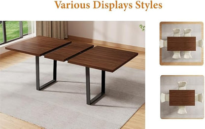 ZckyCine 63"-79" Expandable Dining Table Set for 6-8, Modern Walnut Table with Metal Legs and 6 White Velvet Upholstered Chairs, Kitchen & Dining Room Furniture, Easy Assembly
