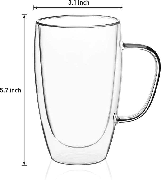 Espresso Cups Set Of 2 15 Oz, Double Walled Glass Coffee Mugs - Image 3
