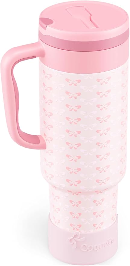40 oz Insulated Tumbler with Handle and Push-Button Straw Lid, Stainless Steel by Coquella