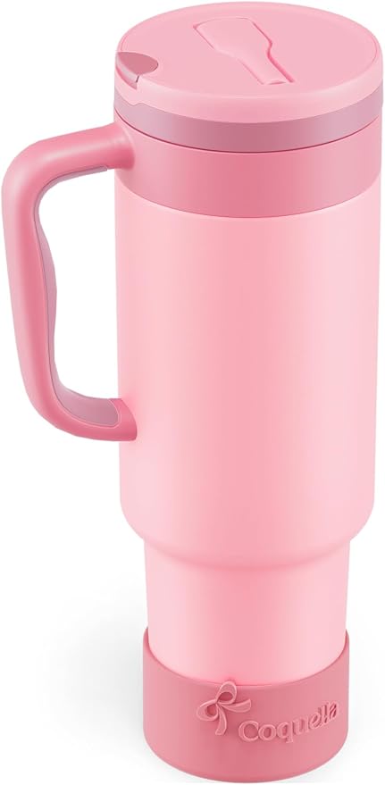 40 oz Insulated Tumbler with Handle and Push-Button Straw Lid, Stainless Steel by Coquella