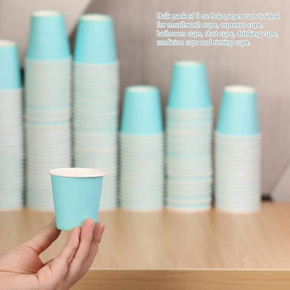 Wuadua 200 Pack 3 oz Blue Espresso Paper Cups - Sturdy and Leak-Proof for Parties, Events, Office, Home Use Disposable Mouthwash Cups - Ideal for Hot/Cold Drinks, Smooth Rim Design, Eco-Friendly
