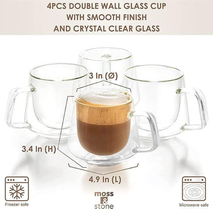 Moss & Stone Set of 4 Double Wall Glass Cup Clear Mug, Double Walled Coffee - Image 3