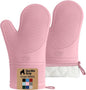 GORILLA GRIP BPA-Free Soft Silicone Oven Mitts, Heat Resistant and Waterproof Cooking Gloves, Thick Cotton Lining, Flexible Gripping for Baking Grilling, Kitchen Potholders Set of 2, 12.5x8.3, Pink