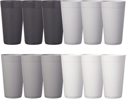 US Acrylic Newport 20 ounce Unbreakable Plastic Stackable Water Tumblers in Grey Stone | Set of 12 Drinking Cups | Reusable, BPA-free, Made in the USA, Top-rack Dishwasher and Microwave Safe | Unbreakable, Stackable, Drinking Cups, Reusable, BPA-free, ...