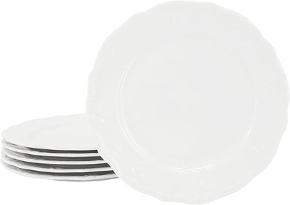 Elama Henryi 6 Piece Embossed Rim Detail Porcelain White 8.75 Inch Salad Plate by Elama