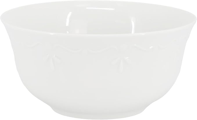 Elama Henryi 6 Piece Embossed Rim Detail Porcelain White 6.1 Inch Bowl Set - Image 2