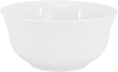 Elama Henryi 6 Piece Embossed Rim Detail Porcelain White 6.1 Inch Bowl Set - Image 2