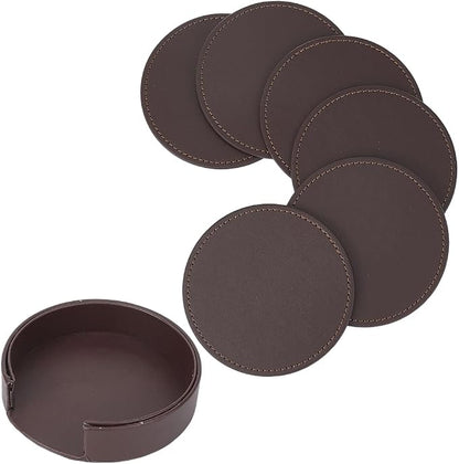 6PCS PU Leather Coasters for Table Protection 4 Inch Round Drink Cup Holders by QUALITYCALFOVERA