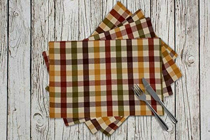 Urban Villa HarvestPlacemats for Dining Set of 6 Over Sized 14''x 20'' Buffalo Check Plaid 100% Cotton Thanks Giving Placemats FallPlacemats Everyday Use Heavier Quality