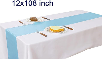 Satin Baby Blue Table Runners 10 Pack, 12 x 108 Inches Light Blue Long Table - Image 3