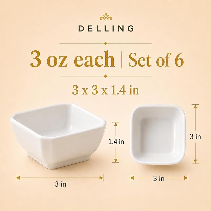 DELLING 3 Oz Ceramic Dipping Bowls Set of 6, Porcelain Soy Sauce Dish - Image 3