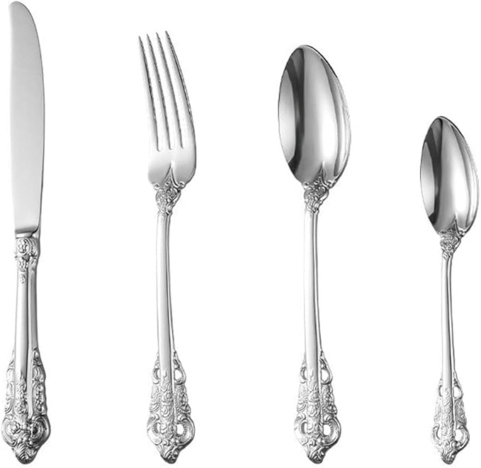 Silverware Set for 12 Durable 18/10 Stainless Steel Flatware Set Palace Style Modern Cutlery Utensils Set 48 Piece Include Knives Forks and Spoons Tableware Set for Home Kitchen Restaurant