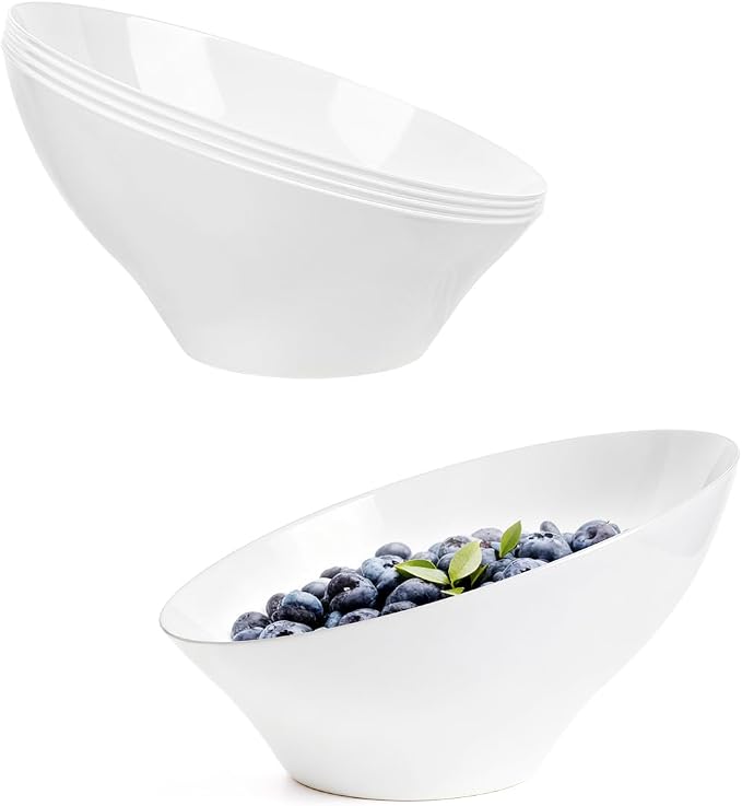 BESTVIP 8 Oz White Plastic Angled Serving Bowls, 12 Pack | Disposable Bowls by Bestvip