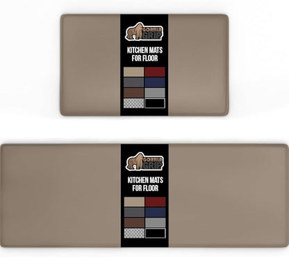 GORILLA GRIP 2 Pack Comfortable Cushioned Kitchen Mats for Floor, 17x24 + 17x48, Waterproof and Stain Resistant, 1/2 Inch Thick Soft Ergonomic Standing Desk Anti Fatigue Mat, Foam Supports Feet, Beige