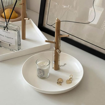 Shinpuru Key Tray & Key Bowl, Jewelry Tray with Wood 3-Tier Hanging Organizer - Multi-Functional Entryway Tray, Perfect for Key Bowl, Ring Holder, Jewelry Dish Organize (White Round)