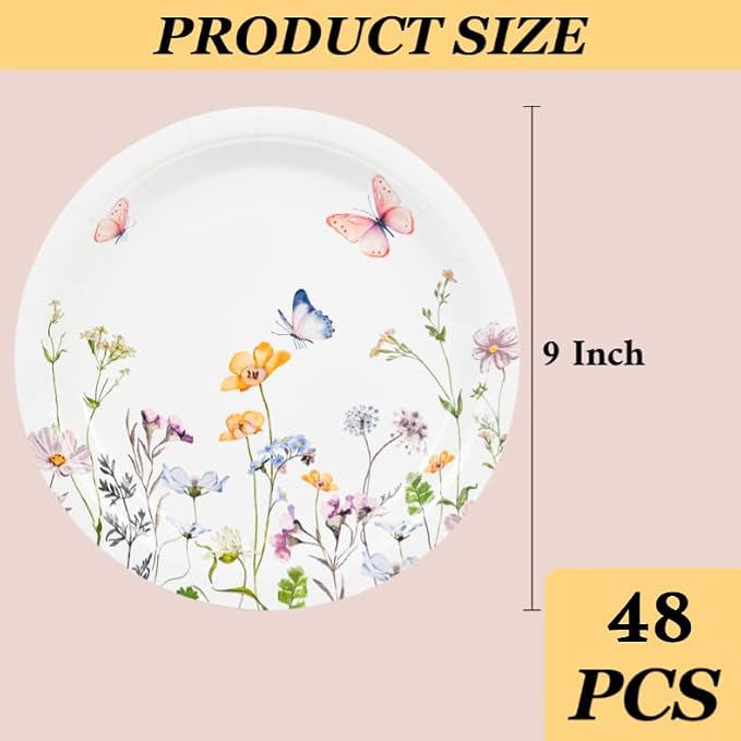 AimFun 48 Pcs Wildflower Paper Plates 9 Inch Disposable Floral Plates | - Image 2