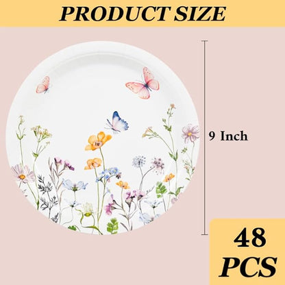 AimFun 48 Pcs Wildflower Paper Plates 9 Inch Disposable Floral Plates | - Image 2