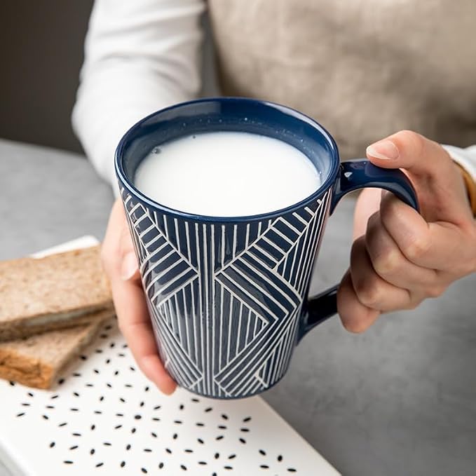 Ceramic Mug 15 Ounce Blue and White Zebra Stripe 3D Embossed Mug, Large Coffee - Image 3