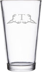 Hat Shark Deer Skull Letter Monogram Pint Beer Glass, 16 oz, Clear, A-Z Initials (1, Letter T)