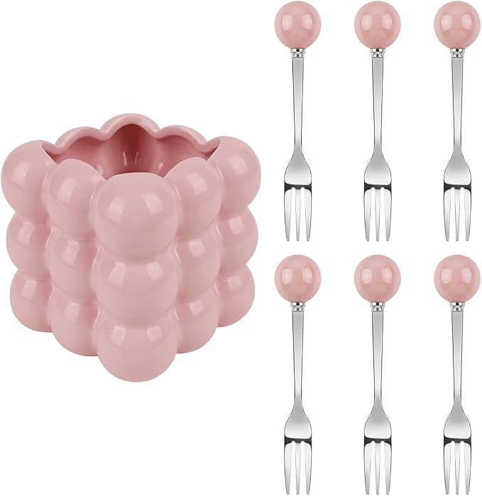6 Piece Stainless Steel Fruit Fork Set by Unknown