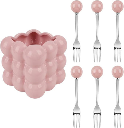 6 Piece Stainless Steel Fruit Fork Set by Unknown