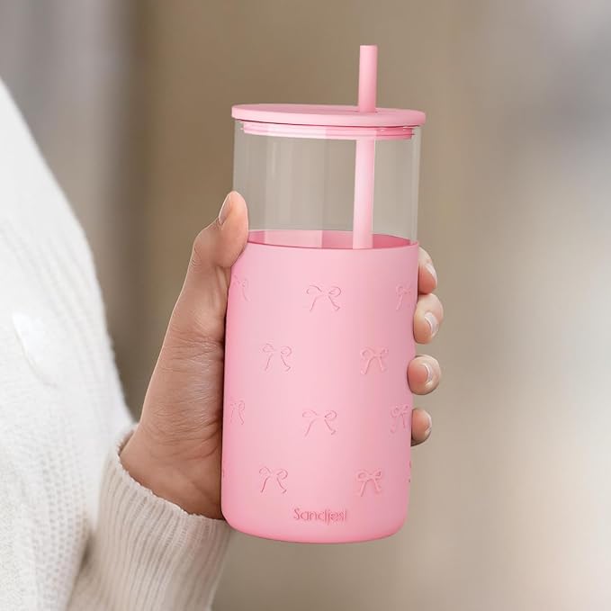 SANDJEST Glass Tumbler with Straw and Lid, Glass Water Bottle with Silicone - Image 6