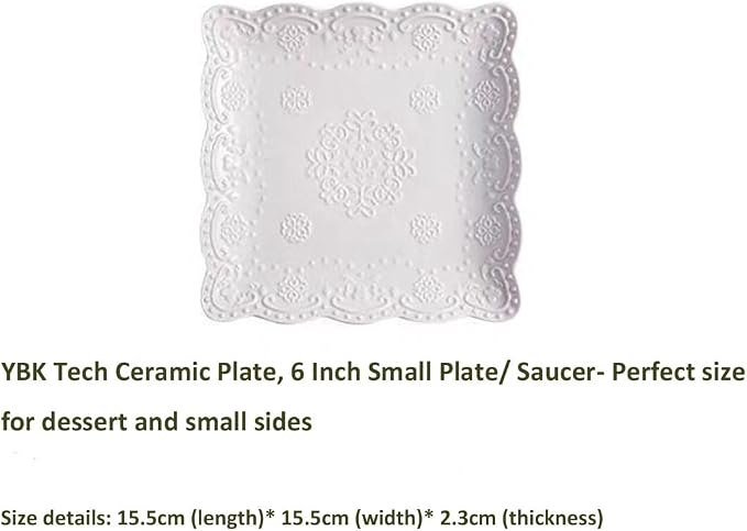 YBKTEX Ceramic Plate, Square Embossed Lace Plate - Image 2