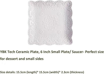 YBKTEX Ceramic Plate, Square Embossed Lace Plate - Image 2