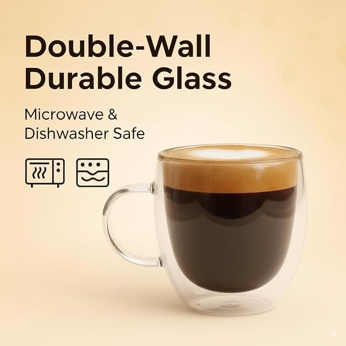 Casafoyer 9 Oz Double Wall Glass Coffee Cups Set of 4, Borosilicate Espresso - Image 4