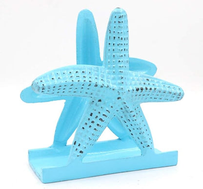 Nautical Starfish Lunch Dinner Metal Napkin Holder Kitchen Beverage Cocktail Ocean Coastal Napkin Holder By The Metal Magician (Distressed Blue)