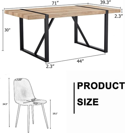 Dinner Table Set for 6, Modern 71'' Rectangle Wood Dining Table and Fabric Chairs Set of 6,Dining Table Set for 6 with Chairs, Ideal for Kitchen Dining Room