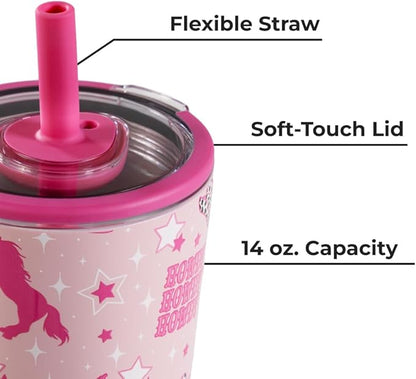 HydroJug Everyday Tumbler 14 oz – Ceramic-Lined Insulated Tumbler with Straw and Soft-Touch Lid, Cup Holder Friendly, Double-Wall Vacuum Insulation, Reusable Travel Cup – Cowgirl