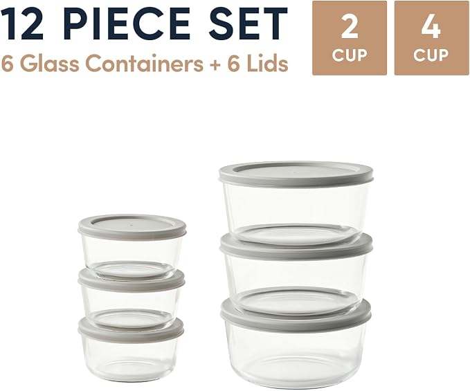 12-Piece Glass Food Storage Containers Set | 2-Cup & 4-Cup, Leakproof | - Image 2