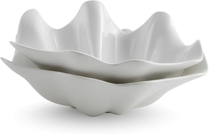 Coastal White Shell Serving Bowl – 20 oz Medium Plastic Dishes for Snacks, Candy, Nuts, Dips, Jewelry, Keys, Soap – Kitchen, Tabletop, Parties & Beach-Themed Decor (2 Pack)