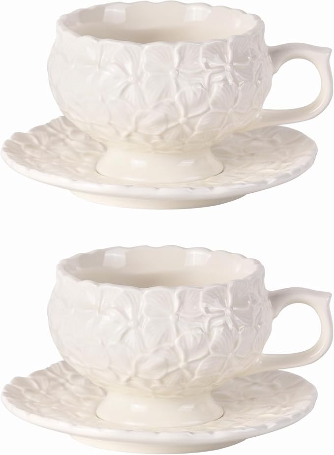 KAMMAK Tea Cups and Saucers Set of 2, 8.5 oz Porcelain Coffee Cups, 560N | by KAMMAK