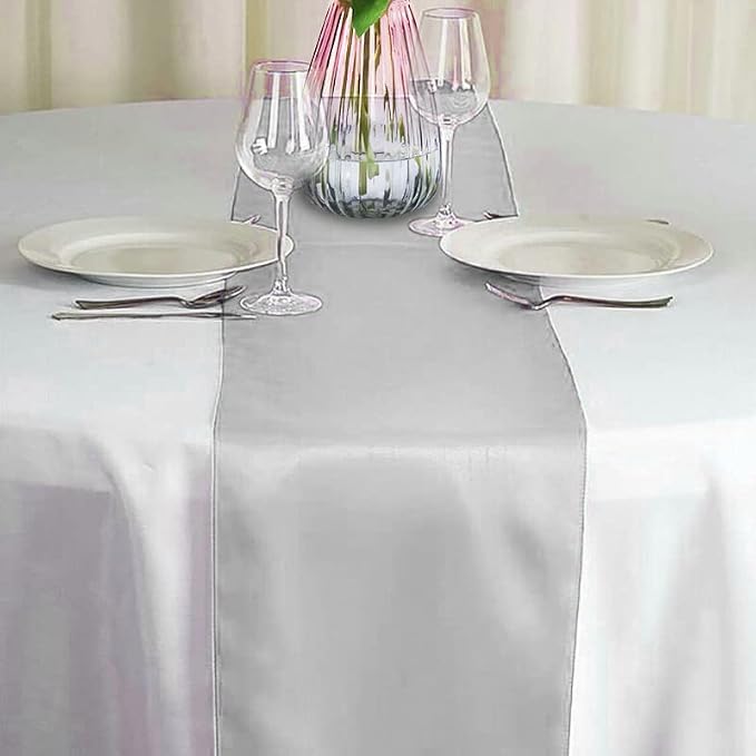 Silver Table Runners, 12x108 Inches, 12 Pack | Satin, Silk and Smooth Fabric - Image 2
