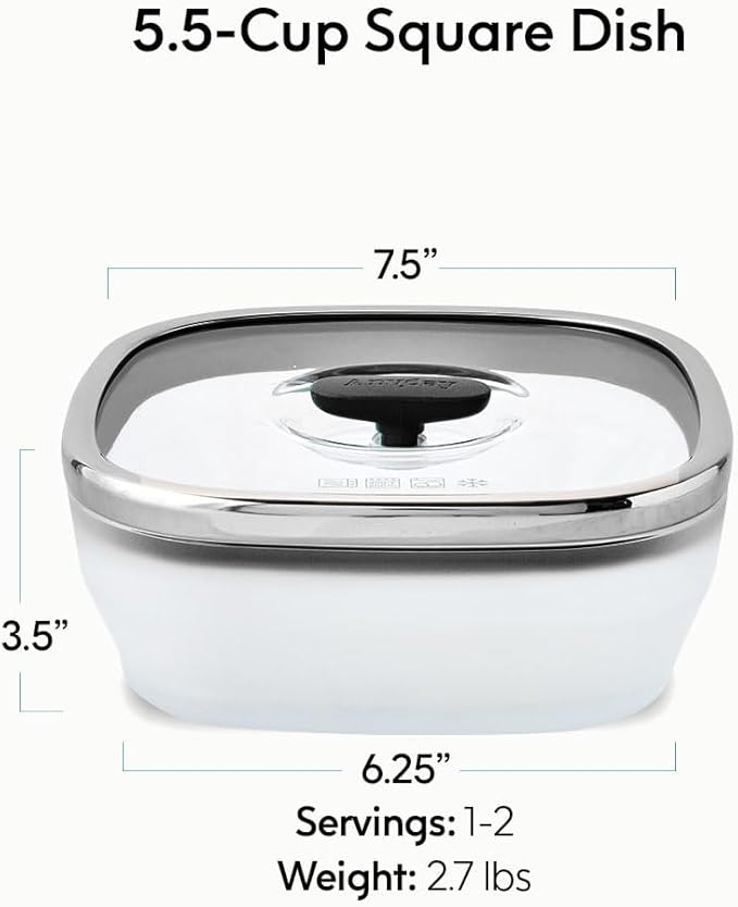 Anyday 5.5-Cup Square Glass Food Storage with Glass Lid | Plastic-Free Meal Prep & Microwave Cookware | Stackable Airtight Storage Container with Vented Lid for Microwave-Safe Reheating