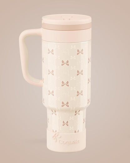 40 oz Insulated Tumbler with Handle and Push-Button Straw Lid, Stainless Steel - Image 2