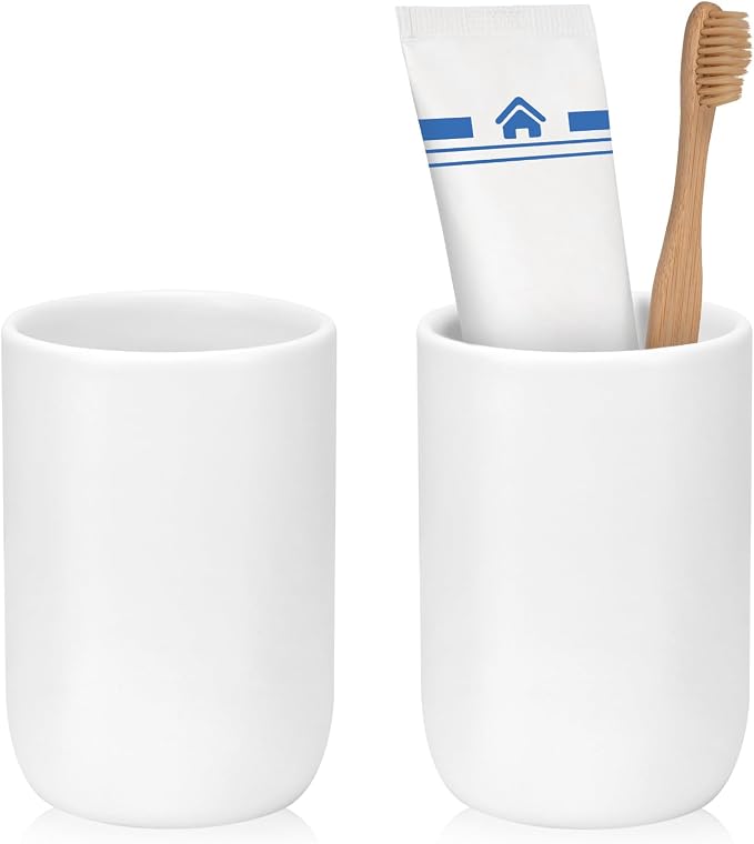 Bathroom Tumbler Cup Ceramic 2Pcs 12.6oz Reusable Toothbrush Cup 375ml by UHEYHOME